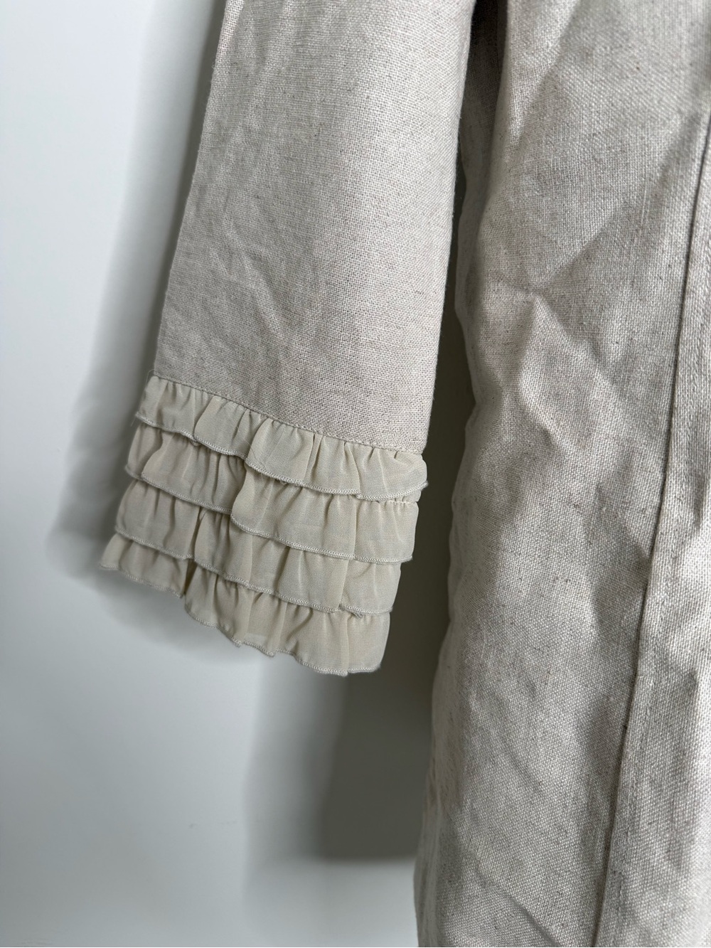 Multiples Cream Ruffle-Cuff Button Front Coat - Picture 3 of 7